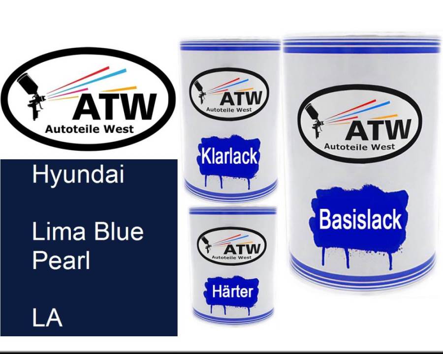 Hyundai, Lima Blue Pearl, LA: 500ml Lackdose + 500ml Klarlack + 250ml Härter - Set, von ATW Autoteile West.